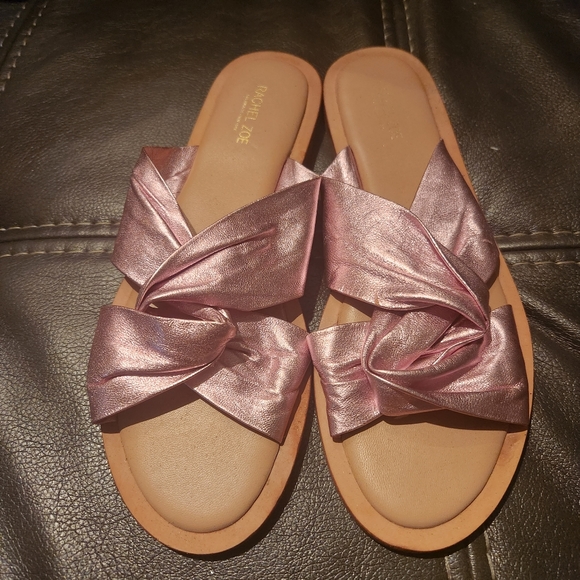 Rachel Zoe Metallic Pink Leather Knot Flat Sandal - Picture 2 of 9